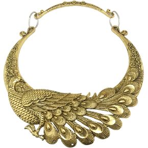 COLORFUL BLING Retro Vintage Ethnic Carved Peacock Chunky Bib Collar Choker Necklace Indian Exaggerated Jewelry Collared Vintage Necklace for Women Girls in Kuwait