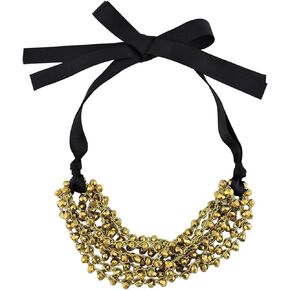 Firstmeet FIRSTMET Handmade Ribbon Bow Glass Beaded Collar Necklace for Women