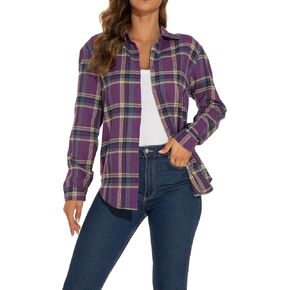 GUANYY Women's Classic Plaid Button Down Shirt - Loose Fit and Long Sleeves in Kuwait
