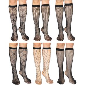 جوارب Glamourstar من الدانتيل شبكة صيد السمك مجوفة من الجوارب العالية 6 أزواج للنساء in Kuwait