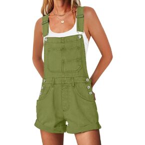 ReachMe Womens Casual Adjustable Bib Overalls Shorts Classic Cuffed Hem Shorts Romper Vintage Shortalls with Pockets