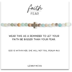 Lenny & Eva Faith Over Fear Cross Stretchable Bracelets for Women Inspirational Jewelry with Message on Card in Kuwait