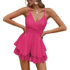 Linsery Women Spaghetti Strap V Neck Shorts Romper Ruffle Chiffon Mini Jumpsuit Backless Playsuit in Kuwait