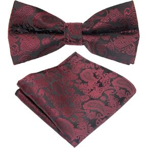 Luckyvestir Bow Tie for Men Pre-Tied BowTie with Pocket Square Cufflink Set Solid Color BowTie for Wedding Tuxedo Party