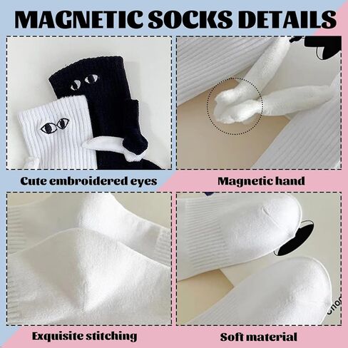 KJMYYXGS 2/3 Pair Hand in Hand Socks Funny Magnetic Hand Holding Family Socks Couple Mid-Tube Friendship Novelty Socks in Saudi Arabia