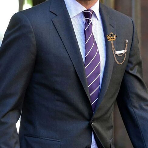 Shuxy 3PCS Men's Brooch Crown Hanging Chain Brooch Black Red Blue Stone Detailing with Engraving Metal Crystal Brooch Suit Stud Lapel Pin Vintage Rhinestone Breastpin Wedding Brooch Pin, Gold, mix, in Kuwait