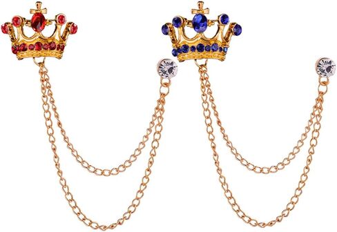 Shuxy 3PCS Men's Brooch Crown Hanging Chain Brooch Black Red Blue Stone Detailing with Engraving Metal Crystal Brooch Suit Stud Lapel Pin Vintage Rhinestone Breastpin Wedding Brooch Pin, Gold, mix, in Kuwait