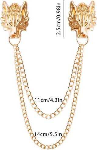 شوكسي دبوس بروش للرجال بتصميم راس ذئب بياقة طويلة مع نقش معدني وكريستال بدبوس طية صدر بتصميم فينتاج مرصع باحجار الراين، دبوس بروش للزفاف، ذهبي وفضي، مزيج، قطعتين, خليط معدني، كريستال, كريستال in Kuwait