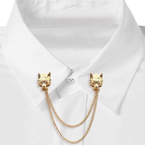 شوكسي دبوس بروش للرجال بتصميم راس ذئب بياقة طويلة مع نقش معدني وكريستال بدبوس طية صدر بتصميم فينتاج مرصع باحجار الراين، دبوس بروش للزفاف، ذهبي وفضي، مزيج، قطعتين, خليط معدني، كريستال, كريستال in Kuwait