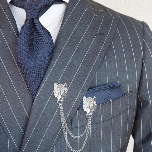 شوكسي دبوس بروش للرجال بتصميم راس ذئب بياقة طويلة مع نقش معدني وكريستال بدبوس طية صدر بتصميم فينتاج مرصع باحجار الراين، دبوس بروش للزفاف، ذهبي وفضي، مزيج، قطعتين, خليط معدني، كريستال, كريستال in Kuwait