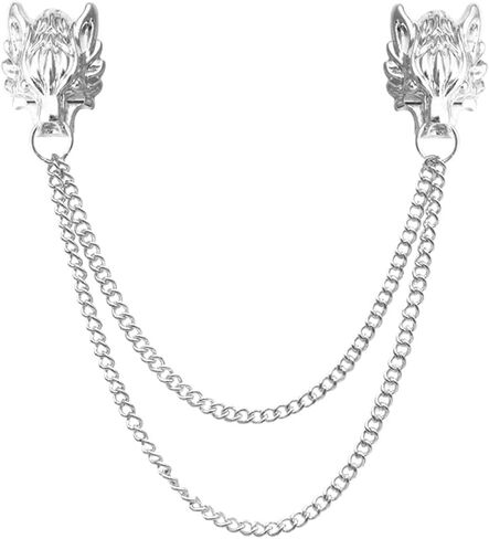 شوكسي دبوس بروش للرجال بتصميم راس ذئب بياقة طويلة مع نقش معدني وكريستال بدبوس طية صدر بتصميم فينتاج مرصع باحجار الراين، دبوس بروش للزفاف، ذهبي وفضي، مزيج، قطعتين, خليط معدني، كريستال, كريستال in Kuwait