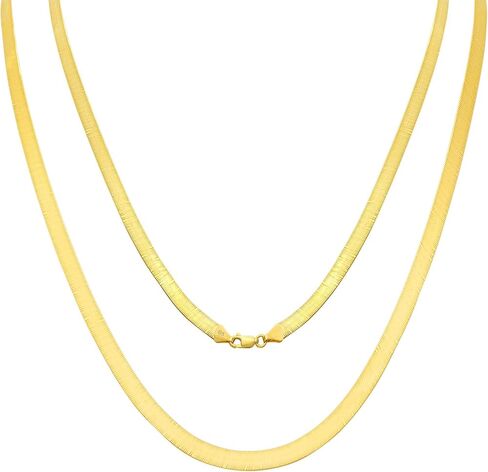 Nuragold 10k الذهب الأصفر 5 مم الصلبة متعرجة حريري مسطح عالية البولندية سلسلة قلادة، المرأة مجوهرات جراد البحر المشبك 16 "18" 20 "22" 24" in Saudi Arabia