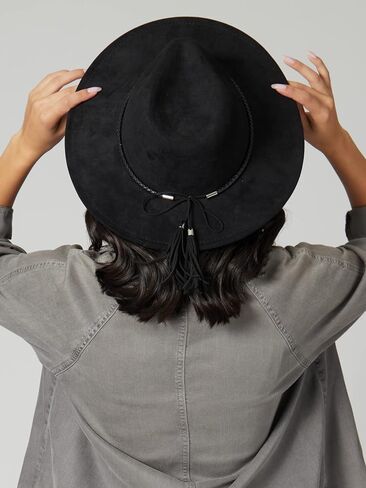 San Diego Hat Co. Women's Faux Suede Wide Brim Fedora with Tassel Back Bow in Saudi Arabia
