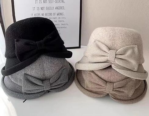 Bowler Cloche Hats for Women 1920S Vintage Wool Church Hat Winter Bucket Hat with Bow in Kuwait