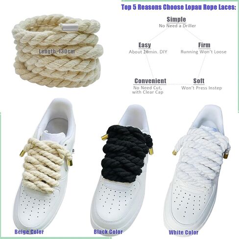 Lopau Thick Rope Shoe Laces for Air Force 1, Dont Punch DIY Chunky Jumbo Shoelaces for Dunk,Air Jordan,AF1 Sneakers in Saudi Arabia