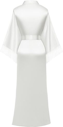 PRODESIGN Satin Kimono Lace Robe Long Silky Kimono Bathrobe with Lace Trim Sleepwear Wedding Bridesmaid Robe in Kuwait