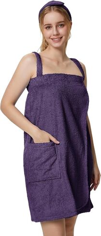 SIORO Womens Bath Towel Wrap Terry Cloth Spa Towel Robe with Straps Facial Headband Adjustable Closure Shower Towel S-XL in Saudi Arabia
