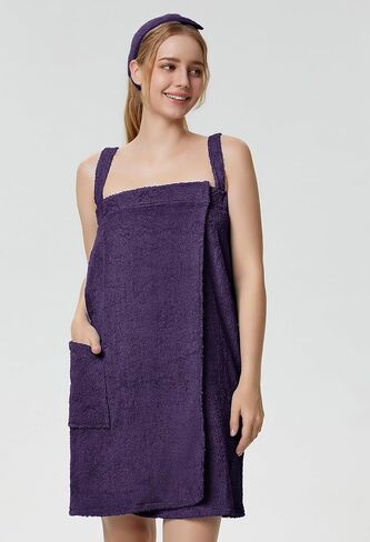 SIORO Womens Bath Towel Wrap Terry Cloth Spa Towel Robe with Straps Facial Headband Adjustable Closure Shower Towel S-XL in Saudi Arabia