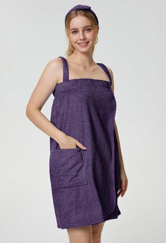 SIORO Womens Bath Towel Wrap Terry Cloth Spa Towel Robe with Straps Facial Headband Adjustable Closure Shower Towel S-XL in Saudi Arabia