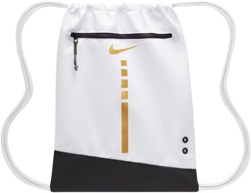 NIKE Hoops Elite Drawstring Bag (17L) DX9790-100 (WHITE/BLACK/METALLIC GOLD), Size ONE in Saudi Arabia