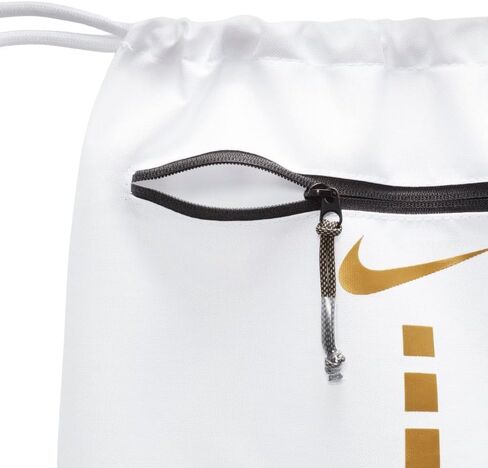 NIKE Hoops Elite Drawstring Bag (17L) DX9790-100 (WHITE/BLACK/METALLIC GOLD), Size ONE in Saudi Arabia