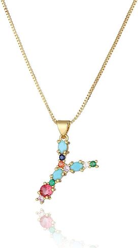Eben-Ezer 18K Gold Box Chain Choker Initial Necklace Multi-Color Zircon Letter Pendant Script Name Custom Necklace for Women Girl Gift Alphabet 26 A-Z in Saudi Arabia