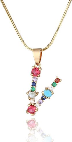 Eben-Ezer 18K Gold Box Chain Choker Initial Necklace Multi-Color Zircon Letter Pendant Script Name Custom Necklace for Women Girl Gift Alphabet 26 A-Z in Saudi Arabia
