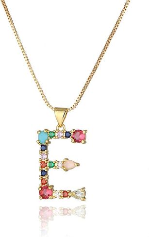 Eben-Ezer 18K Gold Box Chain Choker Initial Necklace Multi-Color Zircon Letter Pendant Script Name Custom Necklace for Women Girl Gift Alphabet 26 A-Z in Saudi Arabia