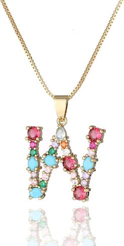 Eben-Ezer 18K Gold Box Chain Choker Initial Necklace Multi-Color Zircon Letter Pendant Script Name Custom Necklace for Women Girl Gift Alphabet 26 A-Z in Saudi Arabia