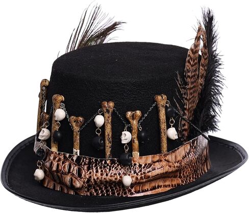 COSDREAMER Women Voodoo Hats Witch Doctor Top Hats Skull Feathers Hat in Saudi Arabia