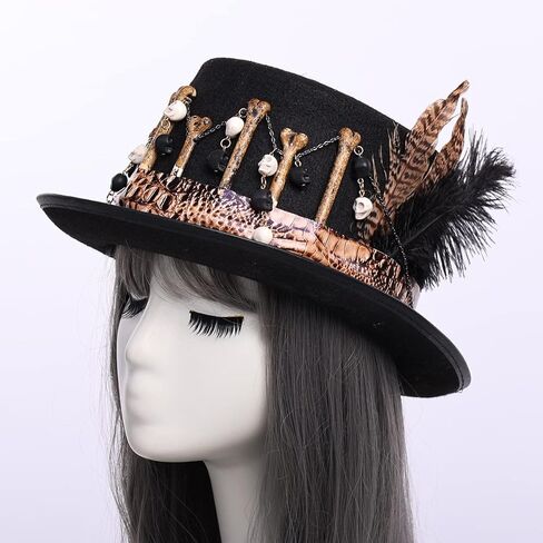 COSDREAMER Women Voodoo Hats Witch Doctor Top Hats Skull Feathers Hat in Saudi Arabia
