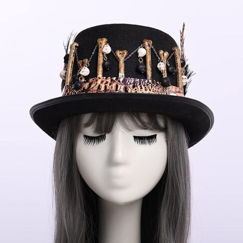 COSDREAMER Women Voodoo Hats Witch Doctor Top Hats Skull Feathers Hat in Saudi Arabia
