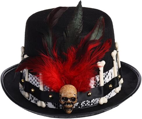 COSDREAMER Women Voodoo Hats Witch Doctor Top Hats Skull Feathers Hat in Saudi Arabia