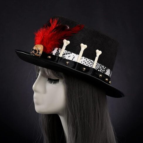 COSDREAMER Women Voodoo Hats Witch Doctor Top Hats Skull Feathers Hat in Saudi Arabia