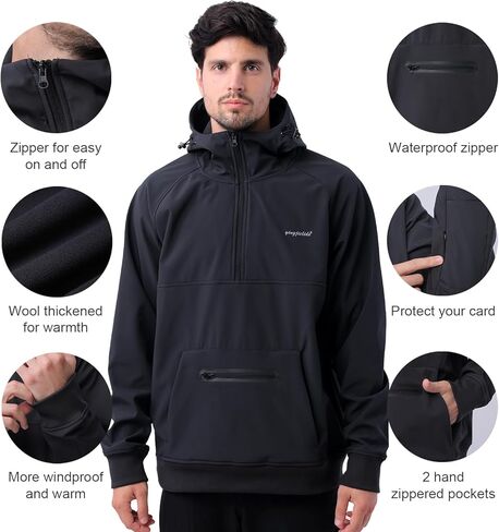 YINGJIELIDE Men's Rain Defender Loose Heavyweight Sweatshirt,Wind & Water Resistant Snow Jackets,Waterproof Fleece Hoodies in Kuwait