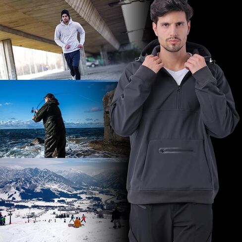 YINGJIELIDE Men's Rain Defender Loose Heavyweight Sweatshirt,Wind & Water Resistant Snow Jackets,Waterproof Fleece Hoodies in Kuwait