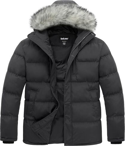 Soularge Men's Big and Tall Thicken Padded Winter Parka Coat with Removable Hood in Saudi Arabia