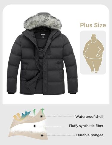 Soularge Men's Big and Tall Thicken Padded Winter Parka Coat with Removable Hood in Saudi Arabia