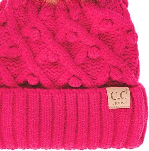 C.C Kids' Children's Cable Knit Faux Fuzzy Fur Pom Fleece Lined Cuff Beanie in Saudi Arabia