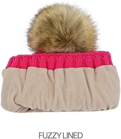C.C Kids' Children's Cable Knit Faux Fuzzy Fur Pom Fleece Lined Cuff Beanie in Saudi Arabia