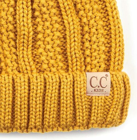 C.C Kids' Children's Cable Knit Faux Fuzzy Fur Pom Fleece Lined Cuff Beanie in Saudi Arabia
