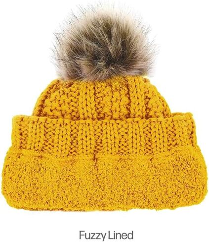 C.C Kids' Children's Cable Knit Faux Fuzzy Fur Pom Fleece Lined Cuff Beanie in Saudi Arabia