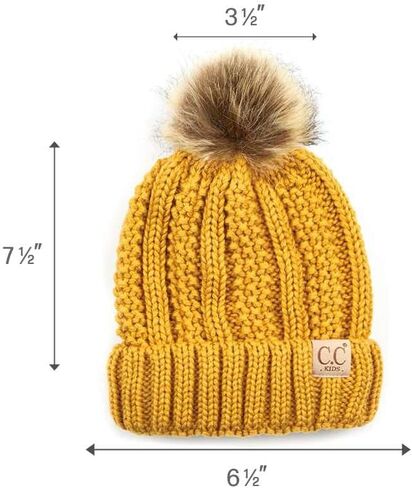 C.C Kids' Children's Cable Knit Faux Fuzzy Fur Pom Fleece Lined Cuff Beanie in Saudi Arabia