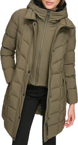 DKNY Women's Bib-Front Long Puffer in Kuwait