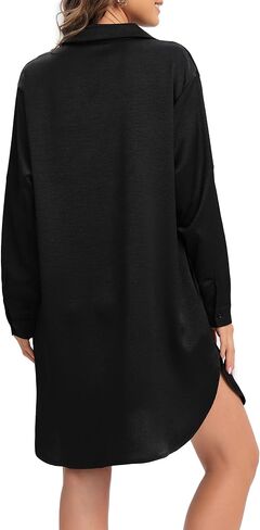 Women's Casual Cuffed Long Sleeve Button Down Shirt Dress Plus Size V Neck Tunic Blouses Tops with Pockets in Kuwait