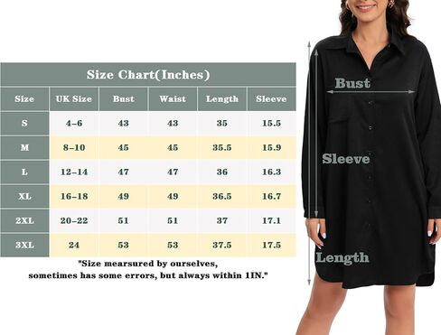 Women's Casual Cuffed Long Sleeve Button Down Shirt Dress Plus Size V Neck Tunic Blouses Tops with Pockets in Kuwait
