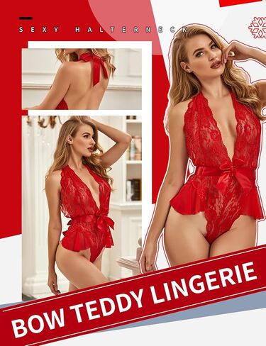ohyeah Lace Teddy Lingerie Bodysuit Backless Halter Deep V Neck One Piece Nightgown XS-4XL in Saudi Arabia