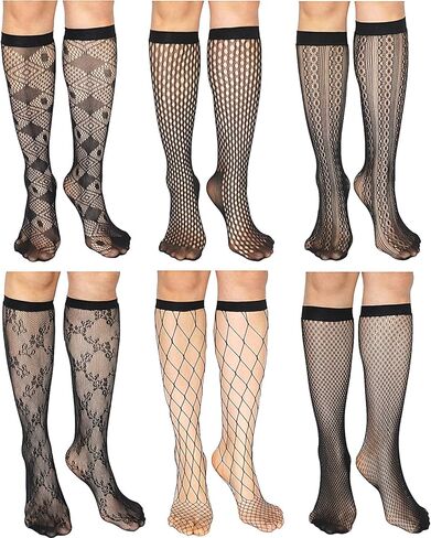 جوارب Glamourstar من الدانتيل شبكة صيد السمك مجوفة من الجوارب العالية 6 أزواج للنساء in Kuwait