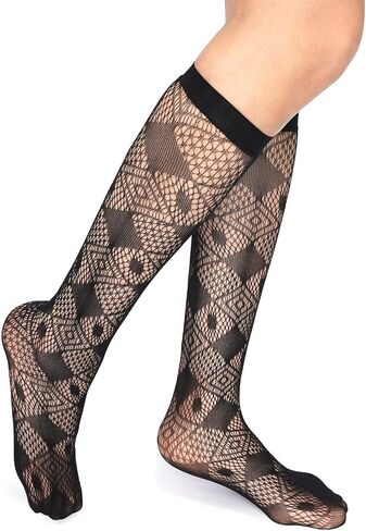 جوارب Glamourstar من الدانتيل شبكة صيد السمك مجوفة من الجوارب العالية 6 أزواج للنساء in Kuwait