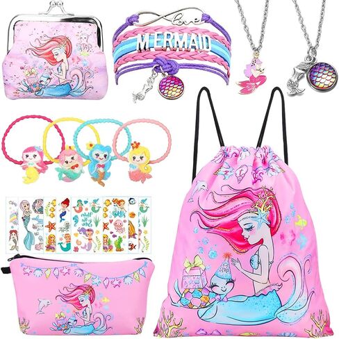 RHCPFOVR Mermaid Gifts for Girls - Drawstring Backpack,Makeup Bag,Bracelet,Necklace for Party Favors in Kuwait